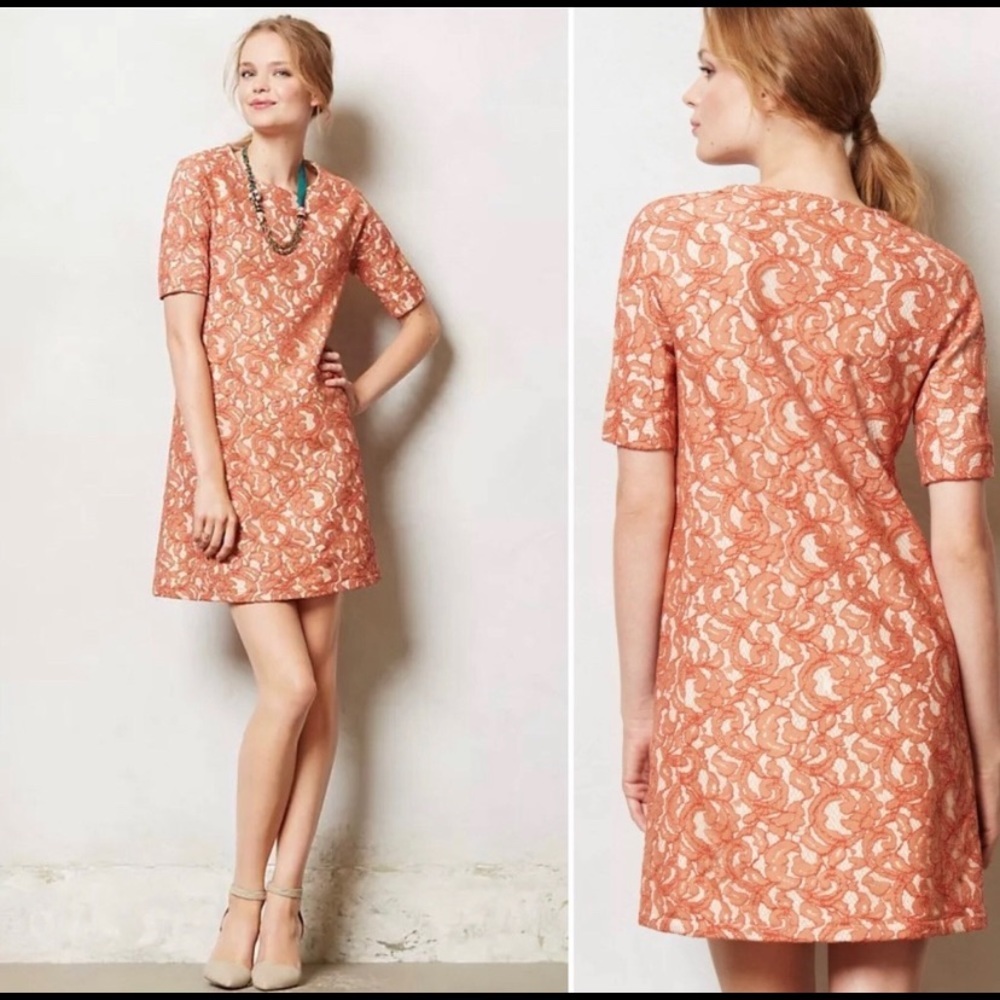 Paul and‎ Joe Sister Peach Lace Overlay Shift Dress size M